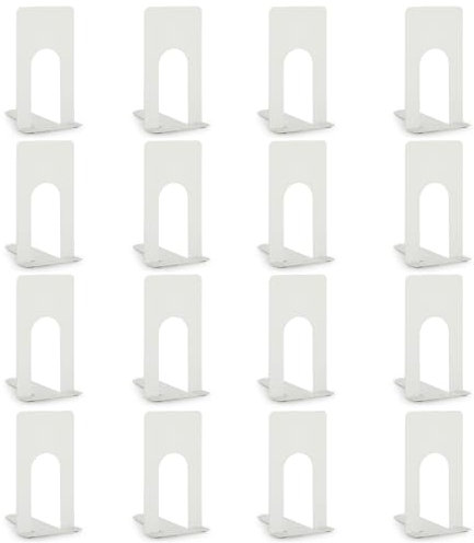 Anhow 8 Paar Buchstütze, Anhow Buchstützen Metall Hochwertiges Bücher Halterung Regal für Kinder, Schule, Bibliothek - Weiß /16 Stück (69 x 100 x 130 mm)