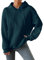 Langlaufski Set Damen Klassisch Komplett Strukturierter, langärmliger Damen-Pullover mit Kordelzug und tief angesetzter Schulter, einfarbiger Kapuzenpullover Winterjacke Damen Türkis (Green, XXXXXL)
