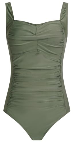Aidotop Womens One Piece Swimsuit Tummy Control Swimwear with Retro Ruched Monokini Bathing Suits(9Army Green,XXL)
