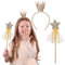 Jostift Krone Haarreifen und Zauberstab Set für kleine Prinzessinnen, Glitzer Prinzessin Krone Tiara mit Fee Stern Zauberstab für Kinder Geburtstag Party Ankleiden Kostüm Requisiten (Gold)