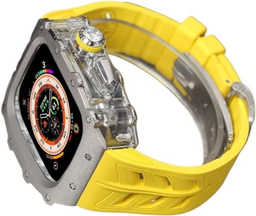 AEHON Robustes RM-Titan-Uhrengehäuse, Gummiband, für Apple Watch Ultra 2, 49 mm, 45 mm, 44 mm, Herren-Sportuhrenarmband, klare Lünette, Edelstahl-Gehäuse, für iWatch 9/8/7/6/5/4/SE Zubehör, 49 mm,