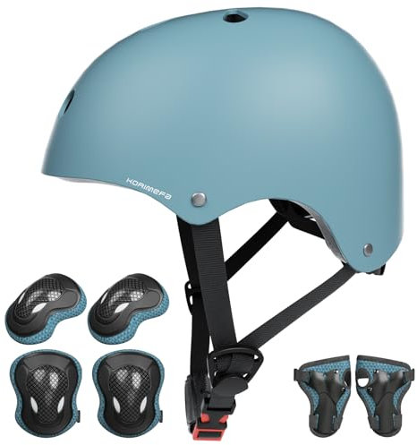 KORIMEFA Casco Infantil Equipo de Protección Patinete con Casco Adjustable Rodilleras Coderas para Bicicleta Monopatín y Deportes Extremoscon de 3 a 13 años (S, Azul Oscuro)