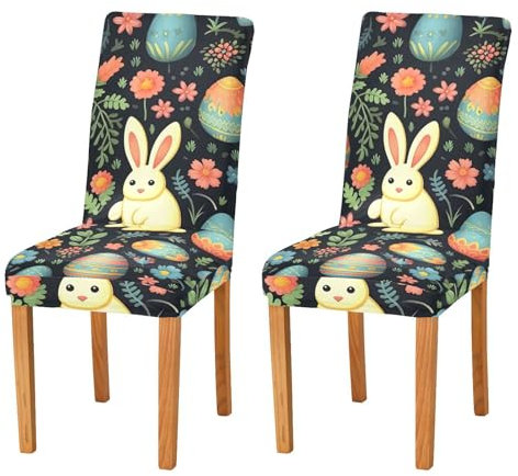 JUMBEAR Oster-Stuhlhussen mit niedlichem Hasen-Motiv, für Esszimmer, dehnbar, abnehmbar, waschbar, Küchenstuhlbezug, dekorativer Sitzschutz, 2 Stück