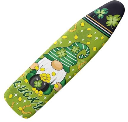 HUGS IDEA St Patricks Day Cute Gnome Ironing Board Cover, Heat Resistant Iron Board Protector Cover with Elastic Edges Adjustable Strap Iron Board Pad Cover