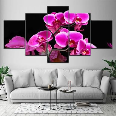 Kunstdrucke 5 Teilig Bilder Leinwand,leinwandbilder 5 teilig wohnzimmer dekoration,5 Teilig Wanddekoration Wunderschöne lila Orchideen,Bild Bilder auf Leinwand 5 teilig Poster,wandbild xxl 100x55cm