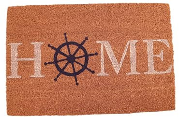 Seaside No.64 - Maritime Fußmatte aus Kokosfasern, rutschfestem PVC - dekorativer Schmutzfänger im nautischen Design - Drecksammler für Flur, Terrasse, Wintergarten (Home/Steuerrad, 58x38 cm)