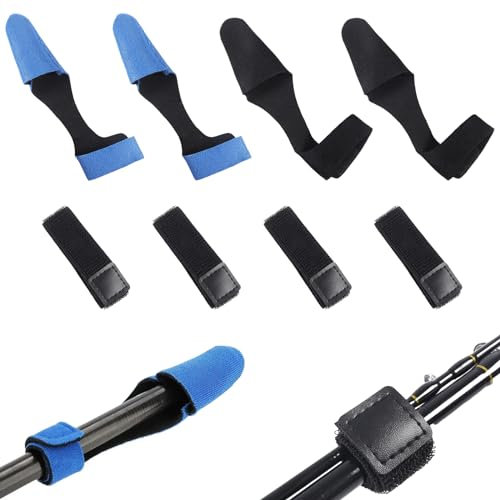 Vueinrg Rutenbänder Angeln 8 Stück Angelruten Gurte Anti-Rutsch,Angelrute Gürtel Band Angelrutenriemen Elastische Einstellbar Klettbänder Angelrutenbefestigung Angelzubehör,Schwarz, Blau (21cm)