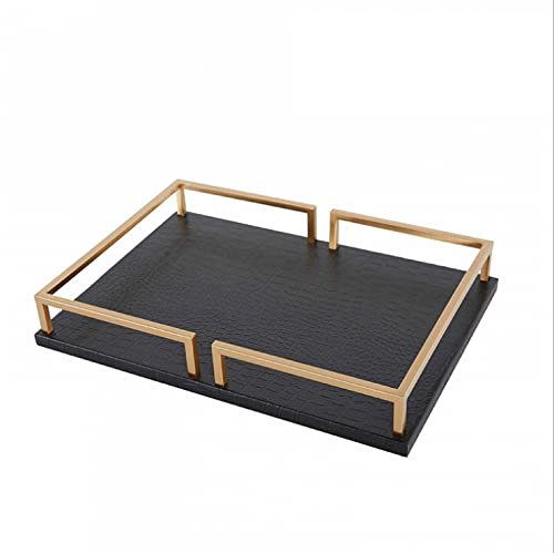 Bandeja Decorativa de Metal Negro Hermosa Mesa de café Bandeja de Servicio Bandeja Cuadrada Elegante de Cuero Bandeja de joyería-M (Size : Large)
