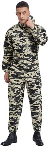 Xnihocha Herren Langarm Arbeitsanzug mit Kapuze Einteiliger Arbeitsoverall Latzhose Jumpsuit Elastischer Taille Arbeitskleidung Tarnung XL
