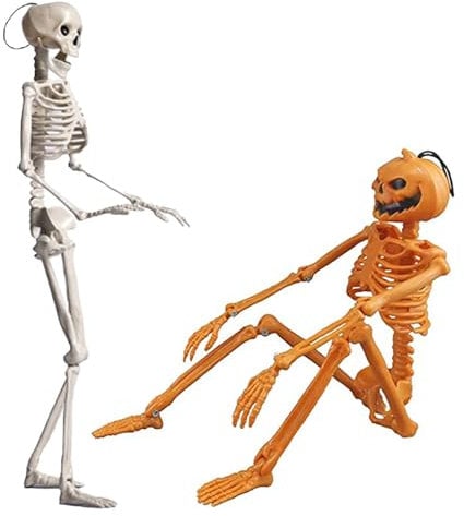 YITONGFU Scheletro di Halloween, 2 scheletri mobili per Halloween con articolazioni mobili per oggetti di scena casa infestata, Decorazioni Halloween Da Giardino,Decorazione Horror Di Halloween