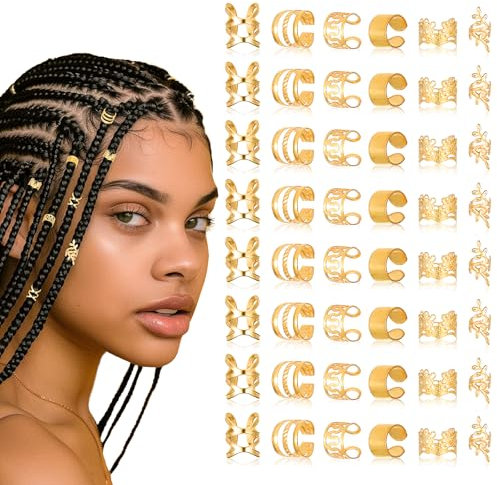 Nogeqi 48 Stück Haarschmuck Gold Für Zöpfe, Dreadlocks Schmuck Gold Für Braids Zubehör, Metall Haarspiralen Clips Für Haar Verstellbar Für Männer Frauen Damen Und Jungen Zöpfe