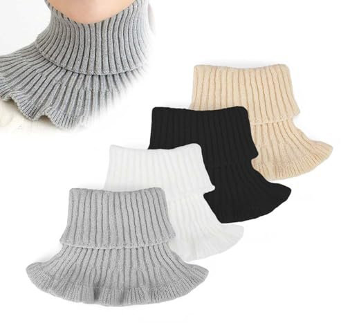 HJIAMA Stretch Cache cou 4 Pièces, Écharpe Femme, Conception de Dentelle Incurvée, Technologie de Tricotage, Faux col Écharpe, Convient pour Chaleur, Décoration des Vêtements