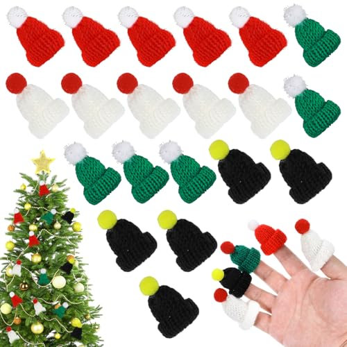JIEYAO Mini Weihnachtsmütze,20 Stück Kleine Mützen Zum Basteln Strickmütze Mini Puppen Hut Weihnachtshut Weinflasche Topper Hut Santa Hüte DIY Kunsthandwerk Weihnachtsbaum Weihnachtsschmuck Puppenhaus