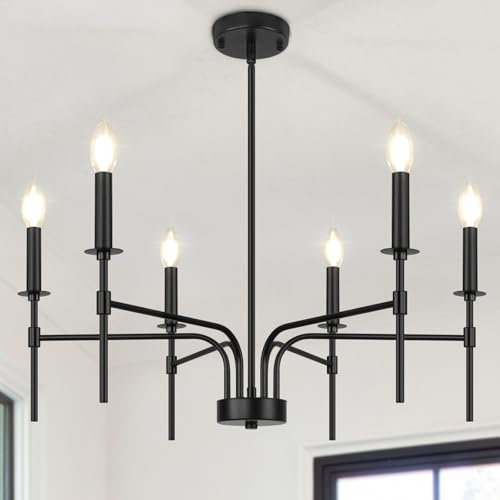 KMaiPem Modern Schwarz Kronleuchter, 6 Lichter Vintage Landhaus Hängelampe Wohnzimmer, Höhenverstellbare Rustikal Chandelier, Bauernhaus Metall Pendelleuchte Esstisch Schlafzimmer Esszimmer Foyer