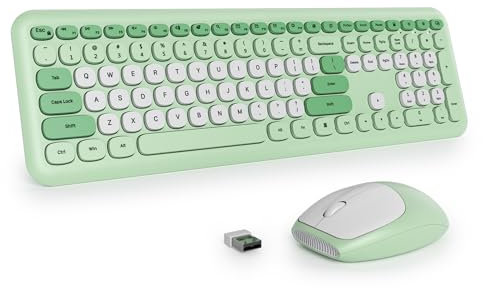 SbocKeeb Green Keyboard and Mouse Wireless, Full-Size Cute Typewriter Silent Colorful Keyboard Mouse Combo 2.4G Cordless Connection, American QWERTY for Desktop, Laptop 666Pro-Green