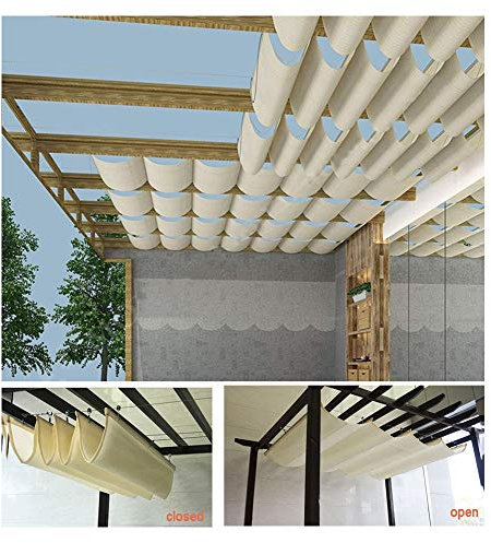 Ausziehbare Pergola-Überdachung, Schattenabdeckung für Terrasse, Pavillon, Anti-UV-Sichtschutz, Dachmarkise, individuelle Größe, Beige, 3 x 3 m