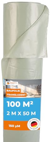 Baufolie Premium Rolle 2m x 50m | Plastikfolie 150my stark zum Abdecken | recycelte Bauplane | UV-beständige & wasserdichte Abdeckfolie für den professionellen Einsatz