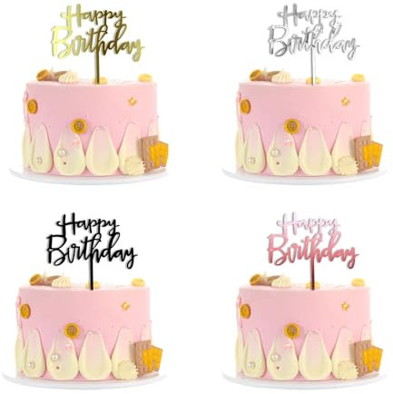 40 Stück Tortenstecker Geburtstag, Kuchen Deko Happy Birthday Tortendeko Cake Topper Kuchendekorations Zubehör für MäDchen, Kinder (Gold, Rose, Silber, Schwarz)