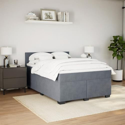 IKAYAA Boxspringbett 140 x 200 cm - Bett mit Matratze,Topper & Kopfteil - Polsterbett 140 x 200 cm mit Matratze - Bett mit Matratze und Lattenrost Dunkelgrau Type-2