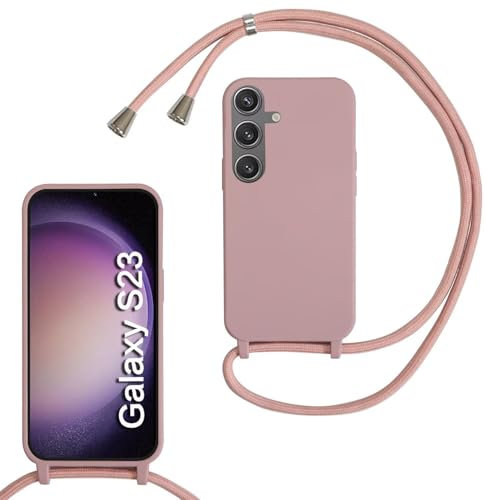 xinyunew Coque pour Samsung Galaxy S23 avec Cordon de Collier, Coque avec Cordon Étui Silicone TPU Housse, Collier RéglableTéléphone Portable Lanyard Case Samsung Galaxy S23, Or Rose