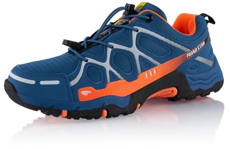Fusskleidung® Damen Herren Wanderschuhe atmungsaktive Trekkingschuhe Dunkelblau Orange EU 45