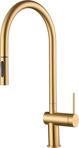 GALYON IMEX Grifo Cocina Fregadero Extraible - BERNA Grifo Cocina con Diseño Sofisticado, Grifo Acero Inoxidable Giratorio de 360° Monomando Grifo Cabezal Extensible Cocina (ORO CEPILLADO)