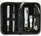 DREI SCHWERTER | Kit de manucure de voyage 5 pièces « Trim & Twist » | Contenu : coupe-ongles, coupe-ongles, pince à épiler, lime à ongles saphir et couteau de sommelier avec tire-bouchon dans un étui