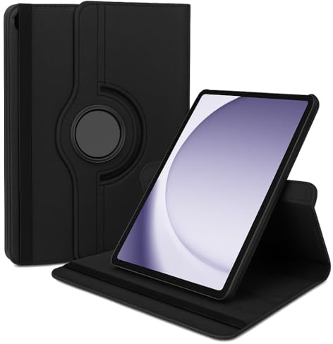 360° Rotating Case Cover for Samsung Galaxy Tab A9 8.7-inch, Black Leather-Style Flip Stand (BLACK)