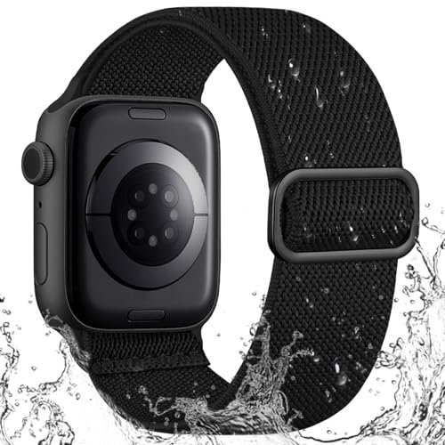 IMIVIO Sport Band Kompatibel mit Apple Watch Armband 40mm 42mm 41mm 38mm Damen Herren, Schmutzabweisend Nylon Elastisch Loop für iWatch Series 10 9 8 7 6 5 4 3 SE Ultra 2 1, Schwarz