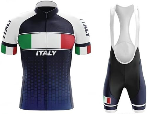 Abbigliamento Ciclismo Set Manica Corta Tuta Ciclismo Uomo Completo Ciclismo Estivo Per Bici Italia Con Pantaloncini Imbottiti in Gel Traspirante e Ad Asciugatura Rapida (Bandiera dell'Italia, L)