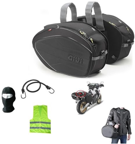 KOMPATIBEL MIT Harley-Davidson 1450 Heritage SOFTAIL Koffer SEITENKOFFER 40L ERWEITERBARE Tasche Befestigung MIT GURTEN MAX 5 KG REGENSCHUTZHÜLLE 320MMX180MM A 280MMX530MM