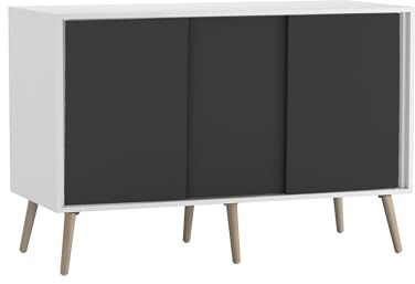 URBNLIVING 3-Door Sliding Sideboard Cabinet with Wooden Legs, Modern Cupboard, Credenza for Living Room, Dining Room or Office, Storage Organizer with Stylish Sliding Doors, Mix & Match Colour Combos