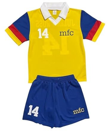 Ataviko Maglia e Short Calcio Mambo, Julian Ross Captain Oliver. Cartoni Animati Anni 80-90. Tessuto Sportivo Leggero e Traspirante (IT, Testo, 3XS, Regular, Regular, Giallo)