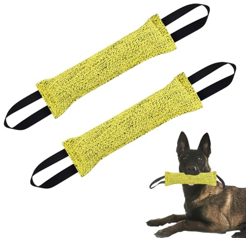 2 Pcs Beisswurst für Hunde 30cm Hundebiss Schlepper Spielzeug mit Handschlaufe zum Training Tauziehen und Zerrspiele Sehr Robustes Hundespielzeug Jute Beisswurst für Hunde Hund e Training Zubeh (Gelb)