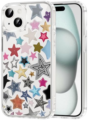 Yirlbey Coque pour iPhone 15 6,1'', Housse Transparente Silicone avec Couleur Etoile Aesthetic Dessin Motif Design, Étui pour Fille Ultra Fine TPU + PC Souple Antichoc Anti-Rayures Protection Case