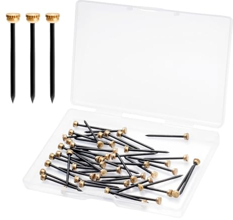Set di 50 chiodi per quadri, 25 mm, chiodi in acciaio per pareti in cemento, set di chiodi in rame con testa dorata, set di chiodi da parete per calcestruzzo, mattoni, intonaco, legno