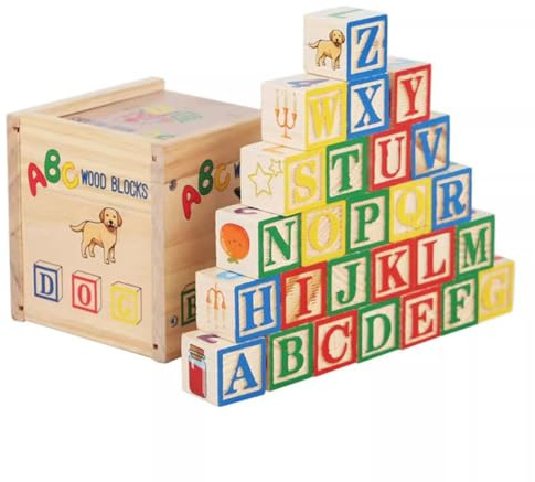 LLTCMYGS Montessori Alphabet- und Zahlen-Holzbausteine, 27-teiliges ABC-123-Bauset mit Aufbewahrungsbox