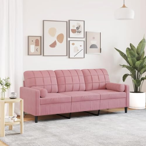 Mazoravella 3-Sitzer-Sofa Rosa Samt mit Zierkissen 180 cm Sitzbreite Metallgestell Abnehmbare Bezüge Modernes Wohnzimmer Ecksofa Gemütliche Lounge Relaxfunktion