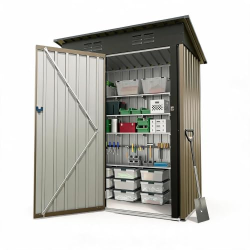 Abri Métal 152×89×183 cm, Toit Monopente Acier Galvanisé | Abri de jardin métal compact, Porte verrouillable, Toit monopente anti-UV, Acier galvanisé, résistant aux intempéries，5x3 Ft