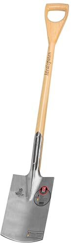 IDEAL-Spaten Gärtner Form | für mittelfeste, leicht steinige Böden | feinpolierter Doppelfederspaten, selbstschärfend, ohne Tritt, Eschen-D-Stiel 85 cm