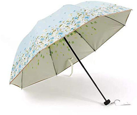 Sun and Rain Umbrella SPF 50+ Folding Travel Sun Umbrella UV Protection Parasols Windproof Double Layer (Blue)