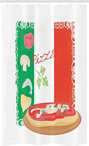ABAKUHAUS Pizza Schmaler Duschvorhang, Italienische Küche und Flagge, Badezimmer Deko Set aus Stoff mit Haken, 120 x 180 cm, Zinnoberrot Grün