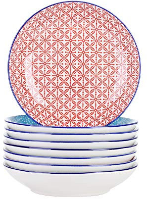 vancasso serie MACARON Set 8 Platos Hondos, 21,2 x 4,7 cm Juego de Platos Sopa para 8 Personas, Set Platos de Ensalada de Porcelana, Apto para Lavavajillas y Microondas, 900 ml, Estilo Japoneses