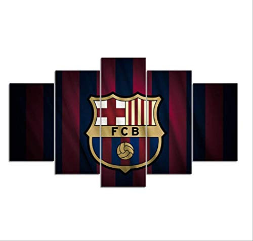 DPFRY Leinwandbilder Kreative Fc Barcelona Flagge Sport Wand Poster Fußball Kunstdrucke Bilder Jungen Schlafzimmer Dekor 5 Stück 150X100Cm Rahmenlos