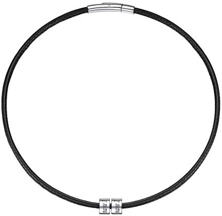 PROSTEEL Herren schwarz geflochtene Halskette personalisiert Liebespaar Collier mit 2 Namen Gravur Ringe 61cm Kordelkette Halskette Männer Jungen Schmuck Accessoire für Valentinstag Jahrestag