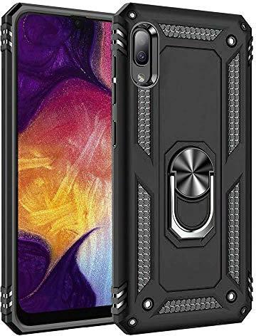 Samsung Galaxy A10 Case with Magnetic Ring Holder, Military Grade Protective Silicone TPU Shockproof Hard Armour Phone Cover for Samsung Galaxy A10 (Black)