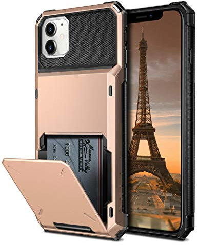 Coolden Compatible with iPhone 12 Case iPhone 12 Pro Case Wallet Shockproof 4 Card Pocket Protective Flip Card Holder Phone Case Cover compatible with iPhone 12/12 Pro (Rose Gold)