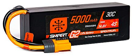Spektrum SPMX54S30H5 5000mAh 4S 14.8V Smart G2 LiPo 30C Hard Case IC5, Grey/Silver