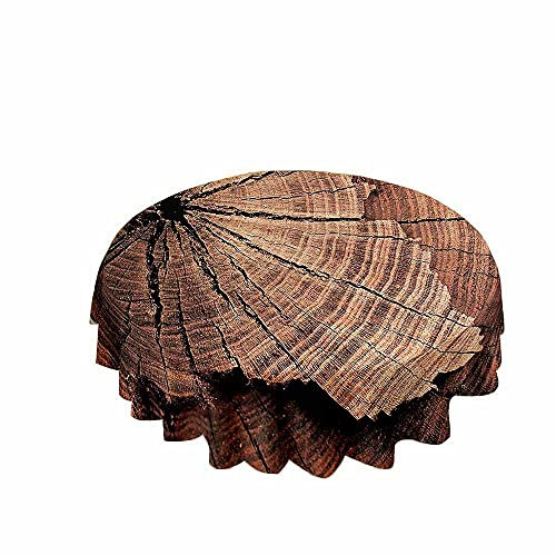 Chickw1 Tischdecke Runde Wasserdicht Abwaschbar Holzmaserung Bedruckte Tischschoner Fleckschutz, Tischtuch aus Polyester für Küche,Esszimmer,Garten oder Camping (Holzfarbene Jahresringe,150cm)