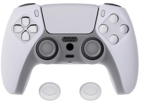 PlayVital Funda de Silicona para ps5 Mando - Carcasa de Goma Antideslizante con Tapas de Joysticks, Protector Tacto Suave y Agarre Mejorado, Accesorio para ps5 - Pure Series (Blanco Claro)
